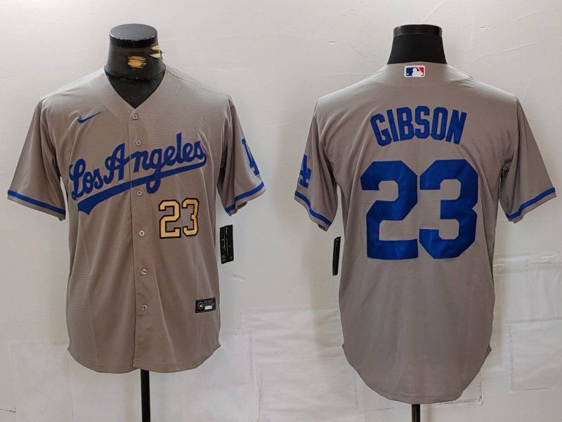 Men Los Angeles Dodgers 23 Gibson Grey Nike Game 2024 MLB Jersey style 2